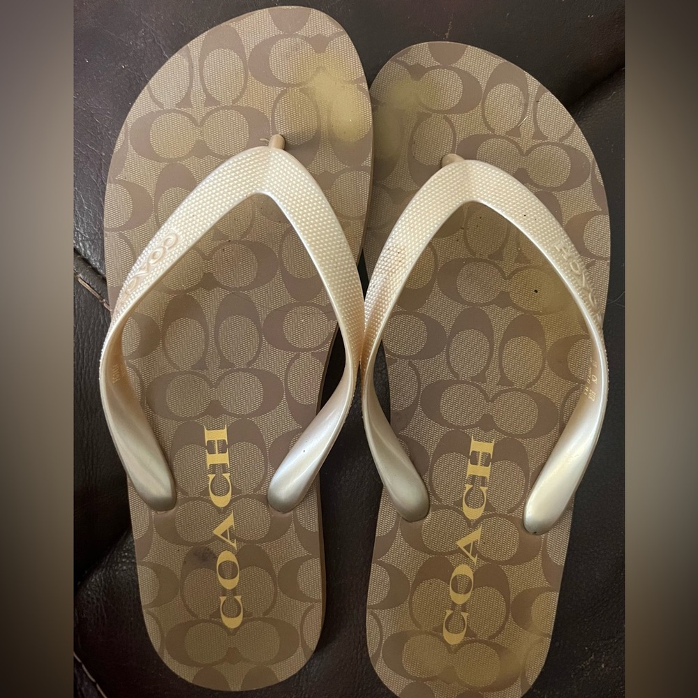 Coach Brown and Cream Flip Flops